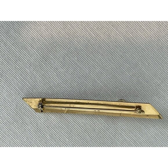 Vintage Bar Shaped Gold Tone Brooch 80s 90s Sphere Etched Floral Art Deco Style - Picture 5 of 8